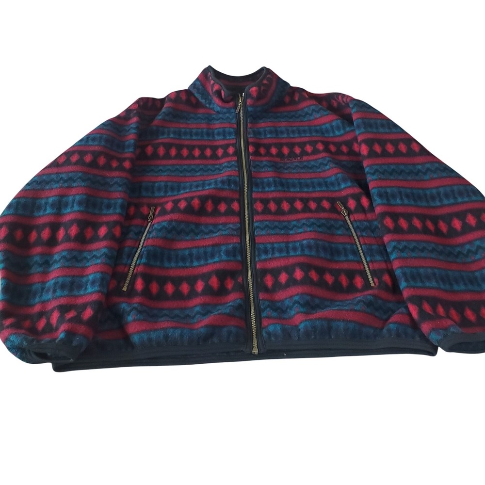 Nordica Sportsystem Fleece Jacket Womens XL Red Teal Geometric Zip Made in USA